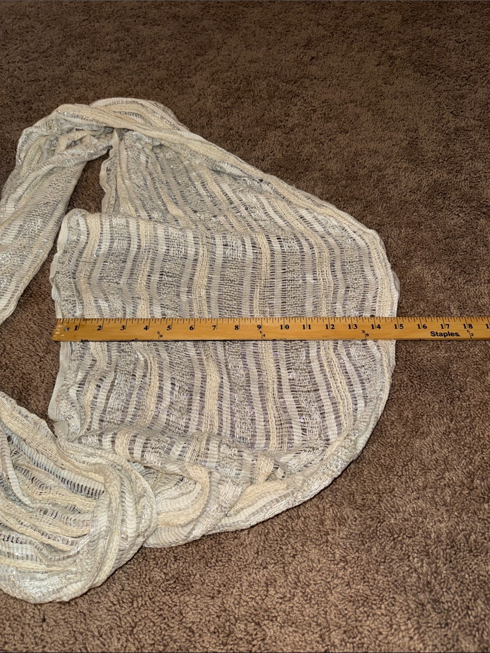 Apt. 9 Ivory infinity scarf with Silver Metallic Stripes Spring Fall lightweight - Picture 9 of 9